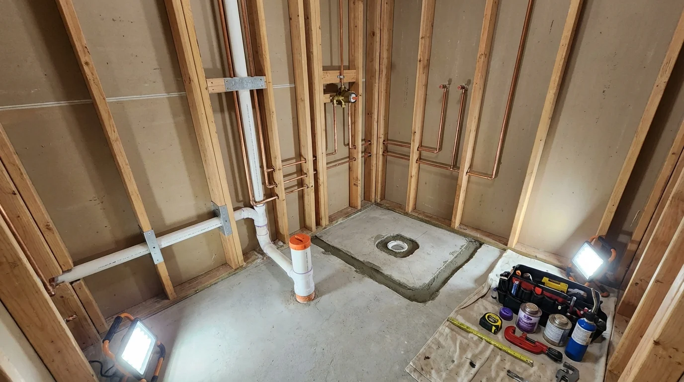 Bathroom rough-in plumbing during remodel by Johns Plumbing LLC in Anadarko