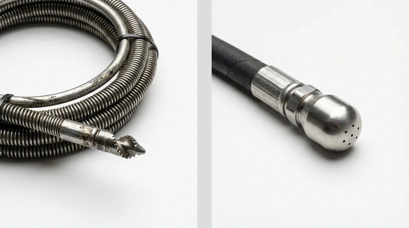 Drain snake cable and hydro jetting nozzle used for drain cleaning in Anadarko, OK