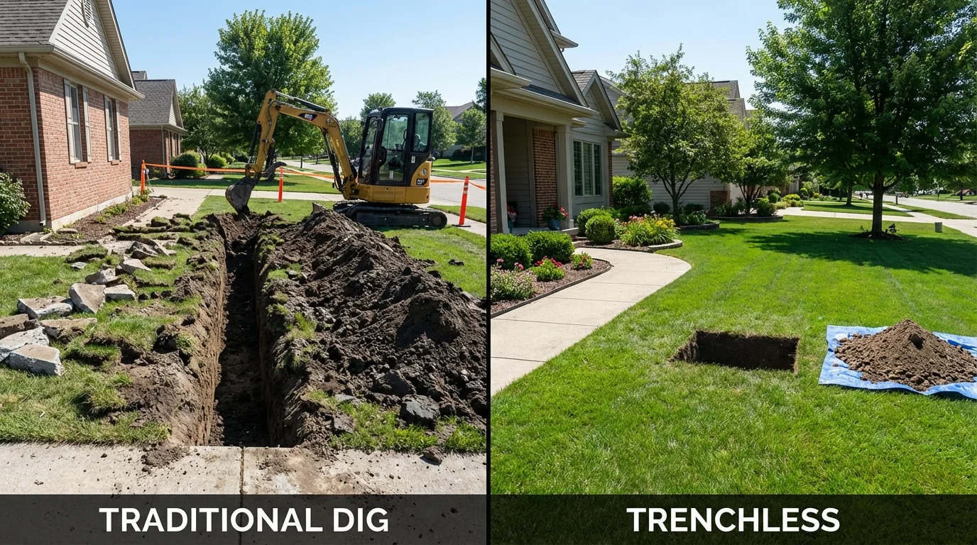 Trenchless sewer repair with minimal yard damage versus traditional excavation in Anadarko, OK